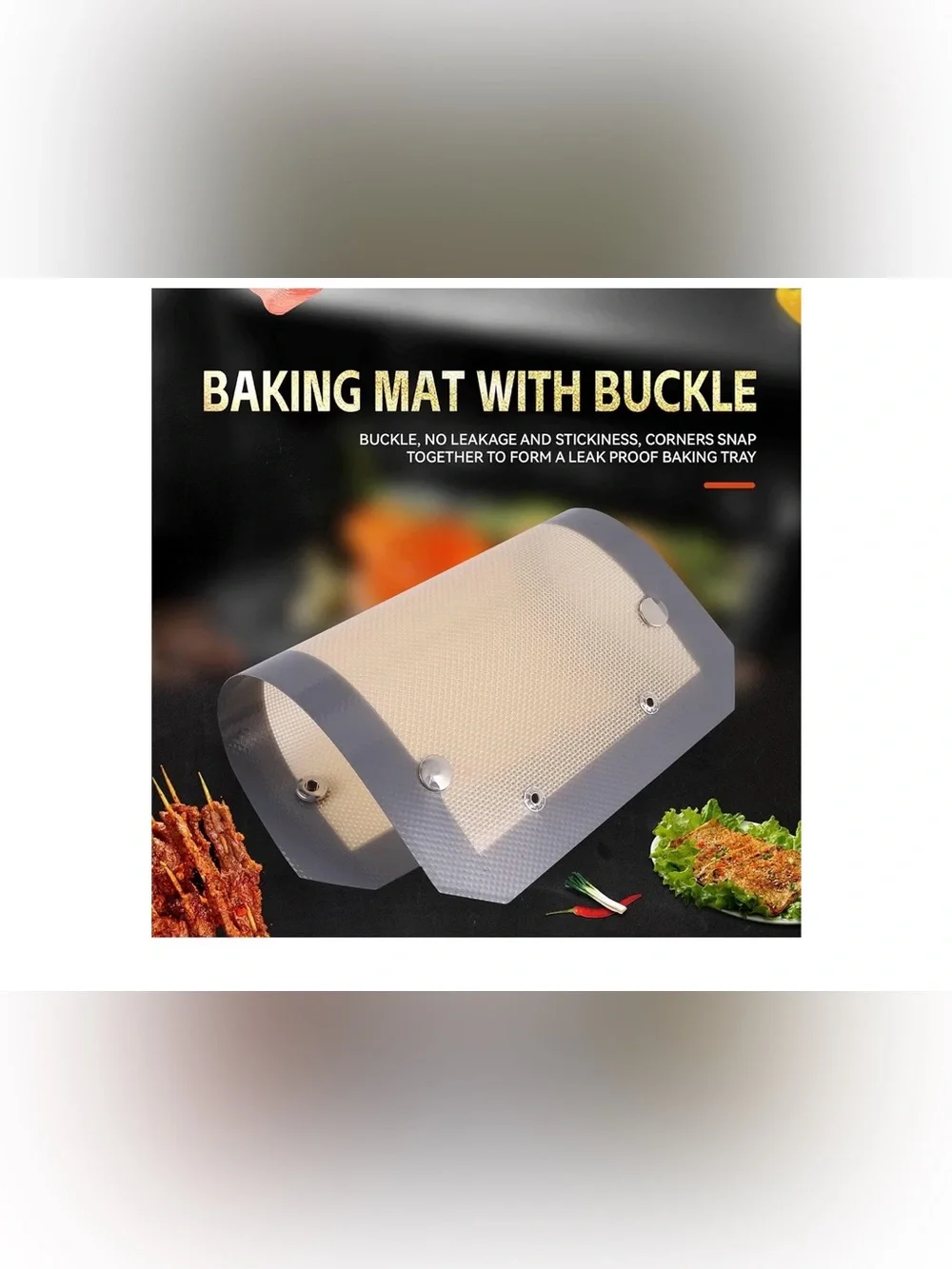 NWT 2PC Silicone Fiber Baking Mat with Buckle, No Leak & Non Stick